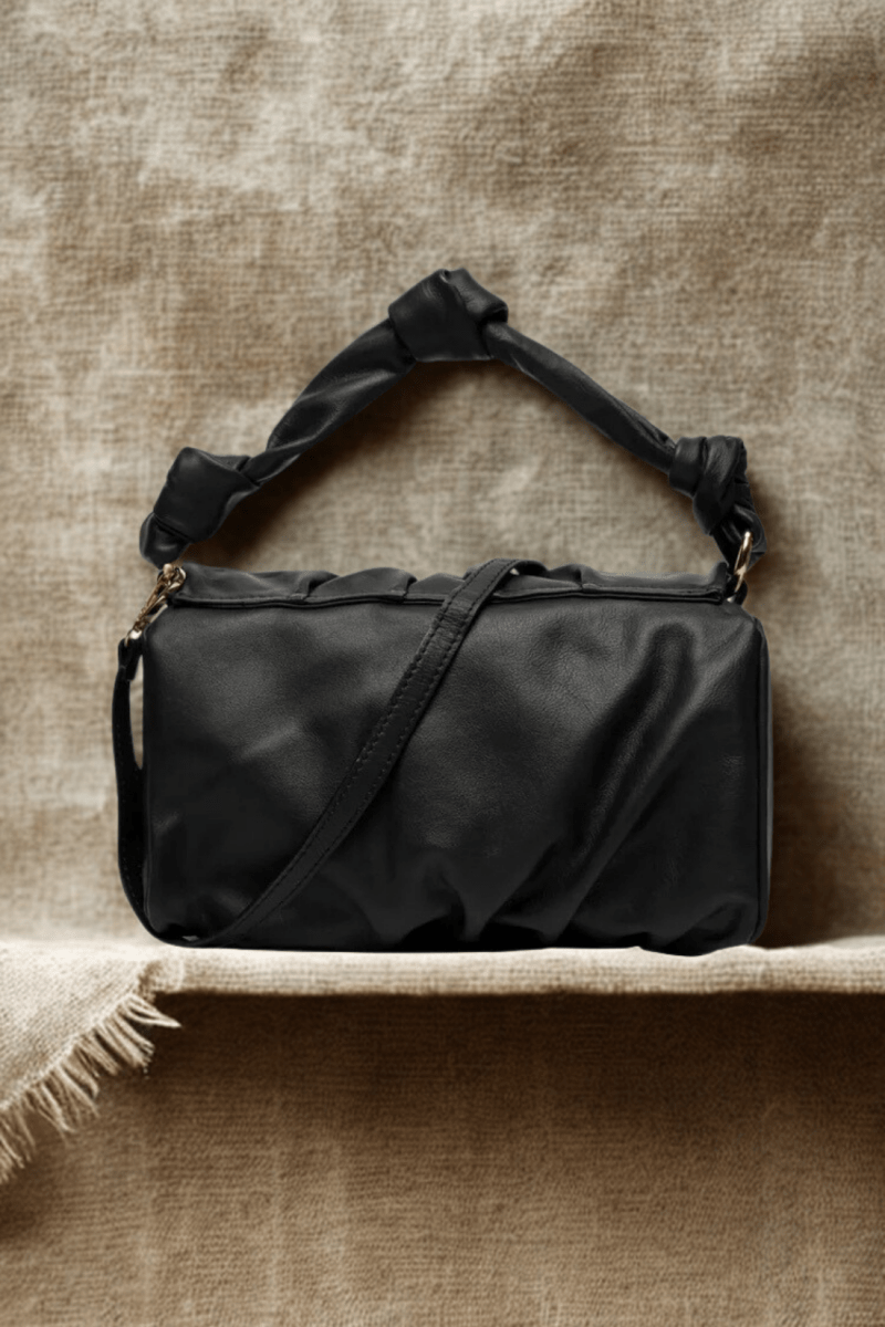 Borsa in vera Pelle "Penelope" - Morbida pelle increspata alta qualità - Colore Nero - YULUBAGS