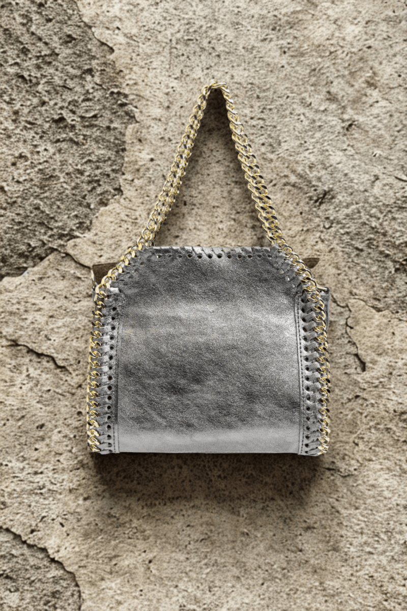 Borsa in vera Pelle "Elettra" - Pelle spazzolata - Colore Laminata Argento - YULUBAGS