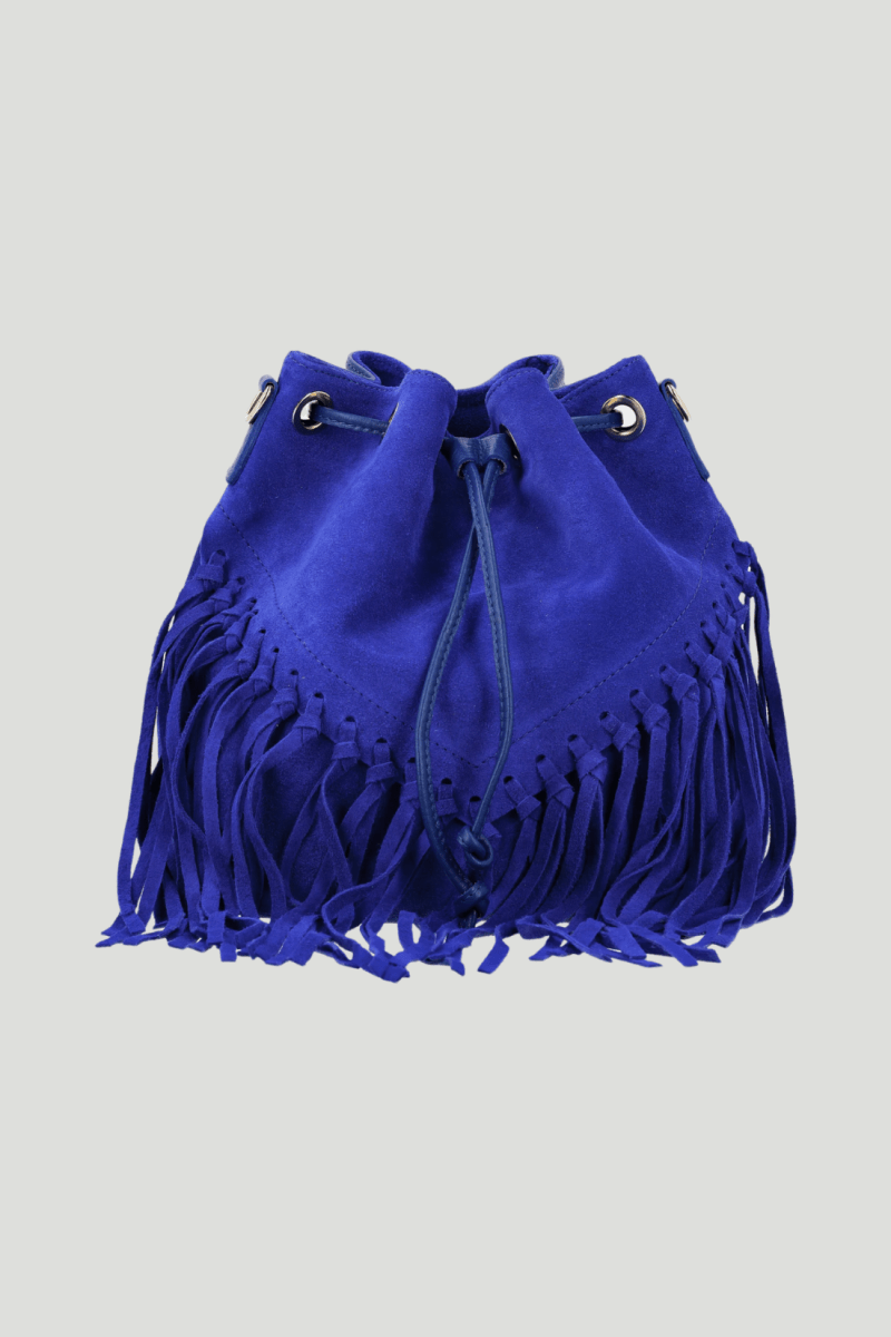 Borsa Tracolla in vera Pelle "Lucrezia" - Morbido Camoscio con frange - Colore Blu - YULUBAGS