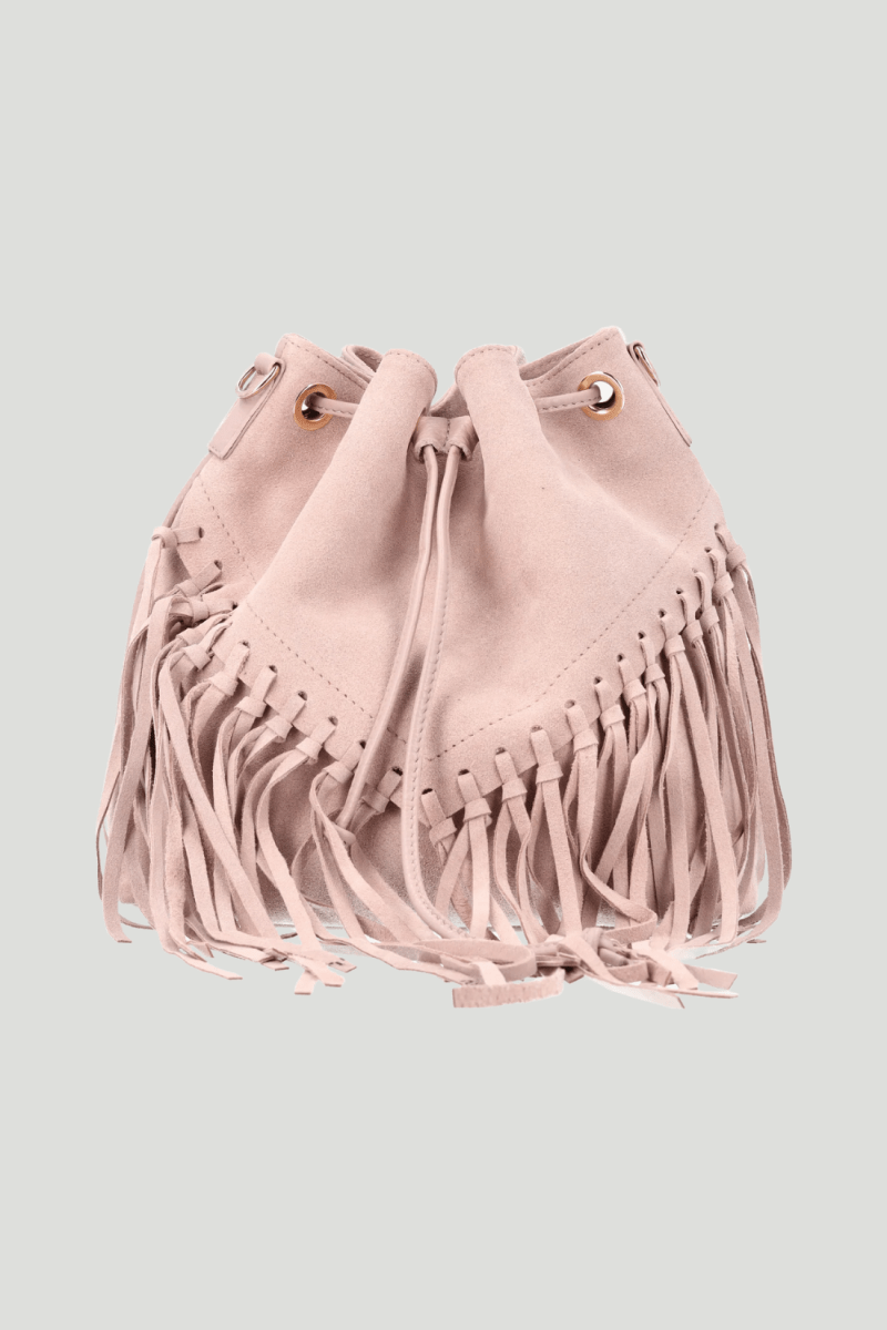 Borsa Tracolla in vera Pelle "Lucrezia" - Morbido Camoscio con frange - Colore Rosa - YULUBAGS