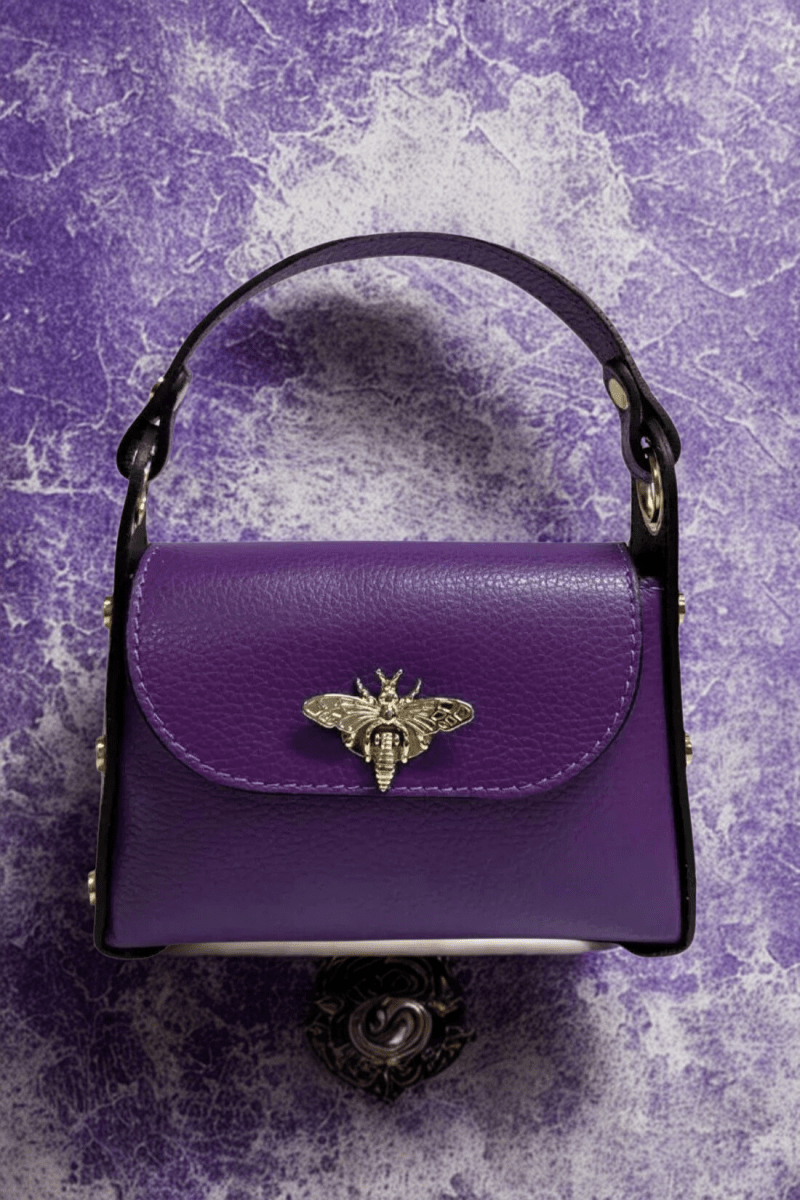 Borsa in vera Pelle "Siren" - Mini Bag Moschettone Ape - Colore Viola - YULUBAGS
