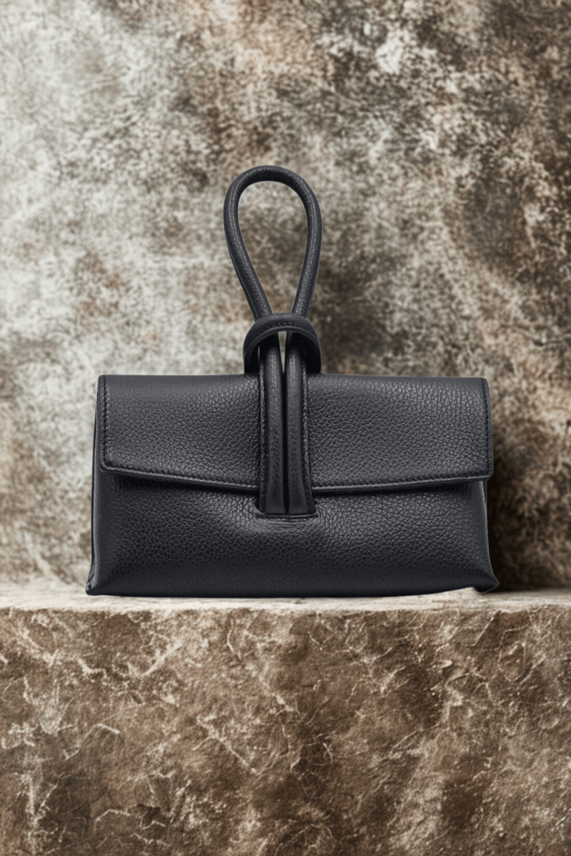 Borsa in vera Pelle "Nodo" - Borsa rettangolare a mano - Colore Nero - YULUBAGS