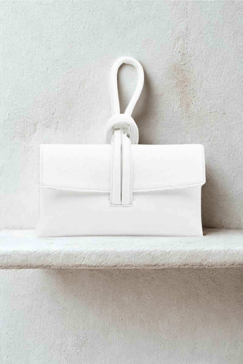 Borsa in vera Pelle "Nodo" - Borsa rettangolare a mano - Colore Bianco - YULUBAGS