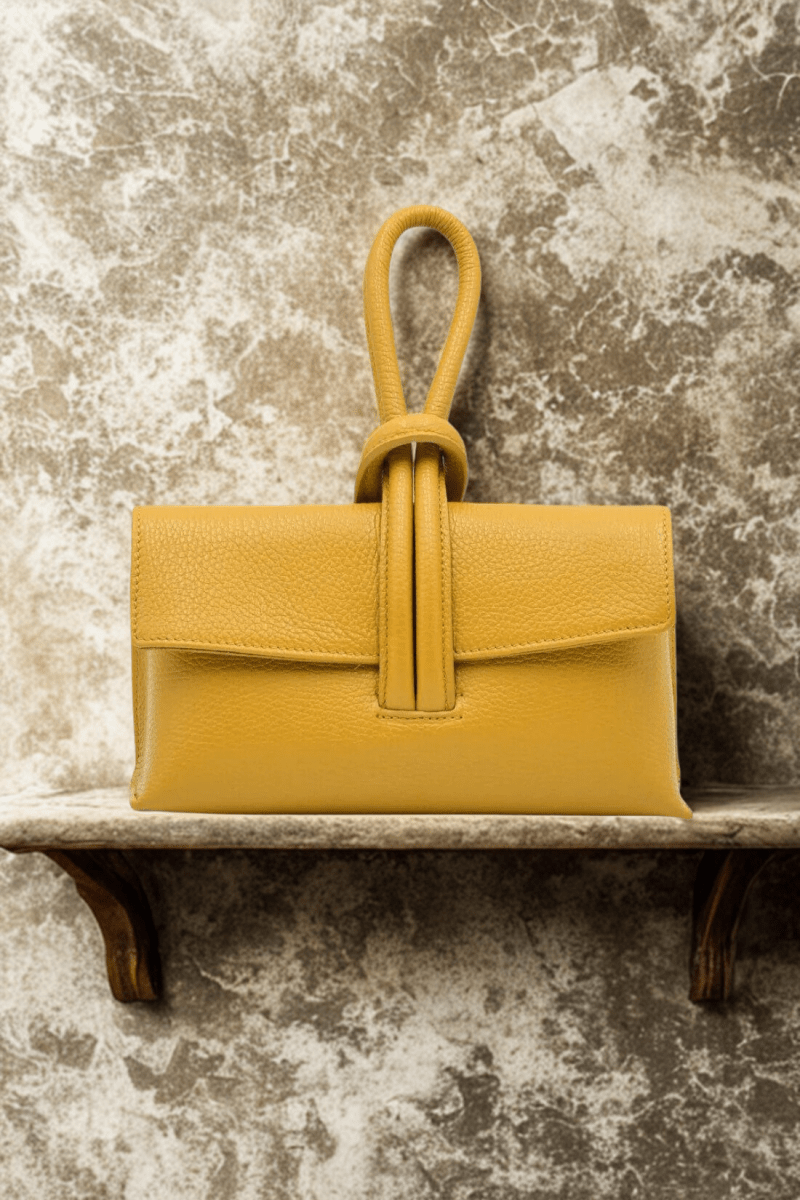 Borsa in vera Pelle "Nodo" - Borsa rettangolare a mano - Colore Giallo - YULUBAGS