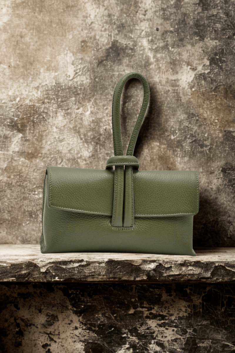 Borsa in vera Pelle "Nodo" - Borsa rettangolare a mano - Colore Verde Oliva - YULUBAGS