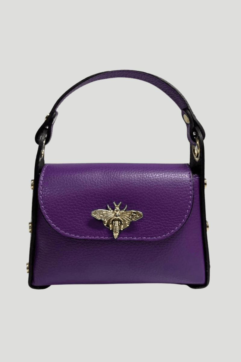 Borsa in vera Pelle "Siren" - Mini Bag Moschettone Ape - Colore Viola - YULUBAGS