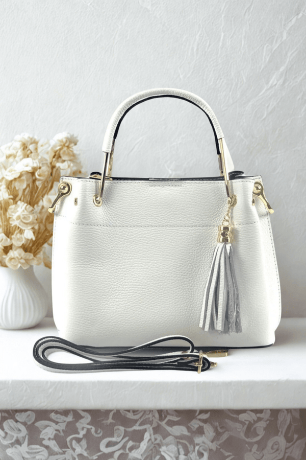 Borsa in vera Pelle "Artemisia" - Elegante manico rigido - Colore Bianco - YULUBAGS