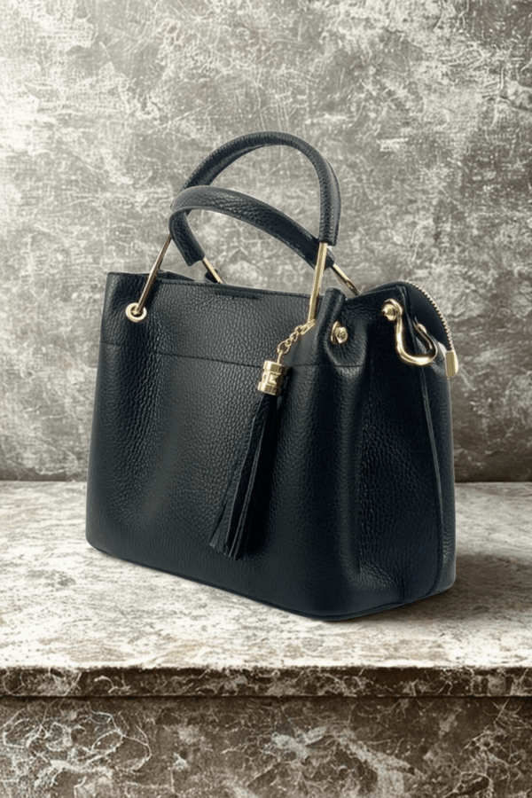 Borsa in vera Pelle "Artemisia" - Elegante manico rigido - Colore Nero - YULUBAGS