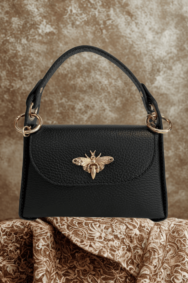 Borsa in vera Pelle "Siren" - Mini Bag Moschettone Ape - Colore Nero - YULUBAGS