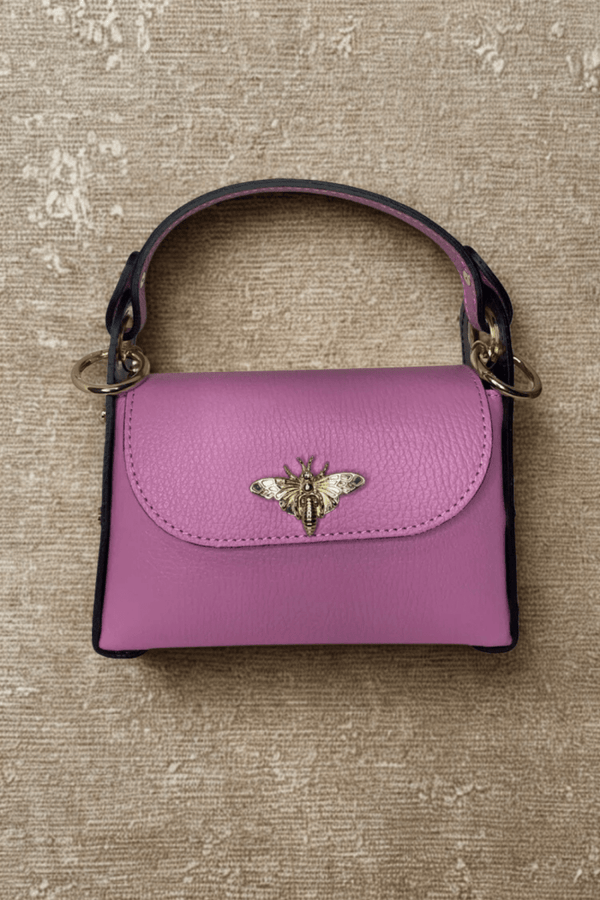 Borsa in vera Pelle "Siren" - Mini Bag Moschettone Ape - Colore Rosa - YULUBAGS