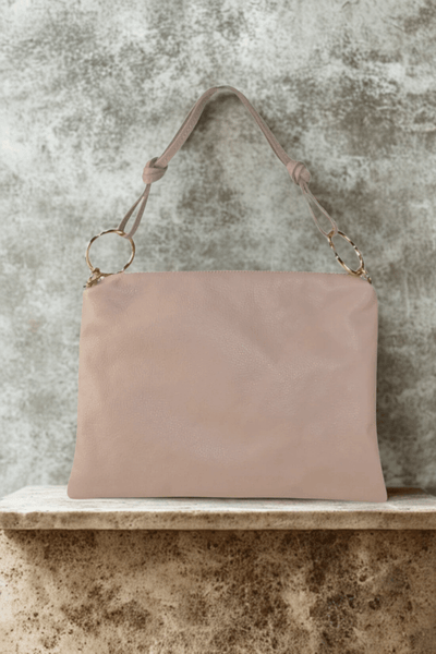 Borsa in vera Pelle "Nives" - Capiente Busta e pochette in pelle - Colore Rosa Cipria - YULUBAGS