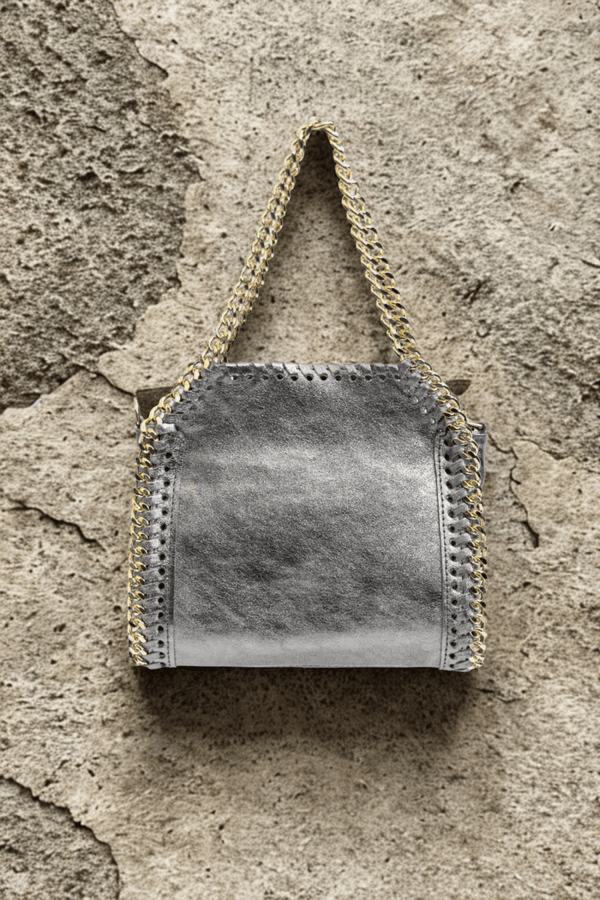 Borsa in vera Pelle "Elettra" - Pelle spazzolata - Colore Laminata Argento - YULUBAGS