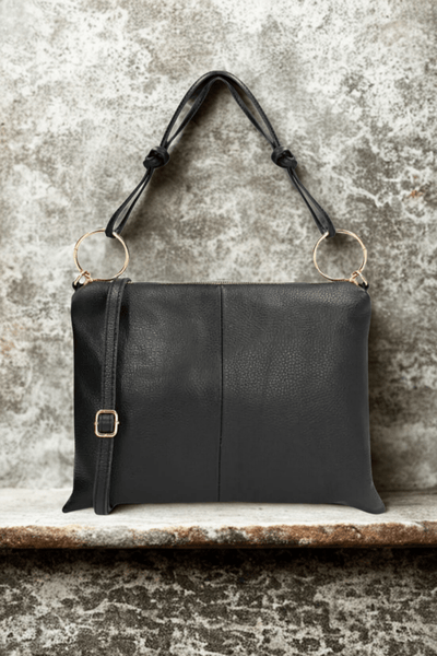 Borsa in vera Pelle "Nives" - Capiente Busta e pochette in pelle - Colore Nero - YULUBAGS