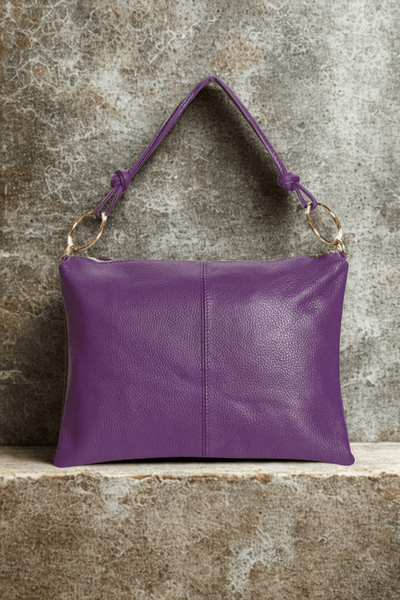 Borsa in vera Pelle "Nives" - Capiente Busta e pochette in pelle - Colore Viola - YULUBAGS