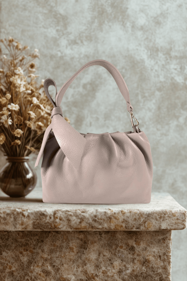 Borsa in vera Pelle "Sibilla" - Tracolla a fiocco corta - Colore Beige - YULUBAGS
