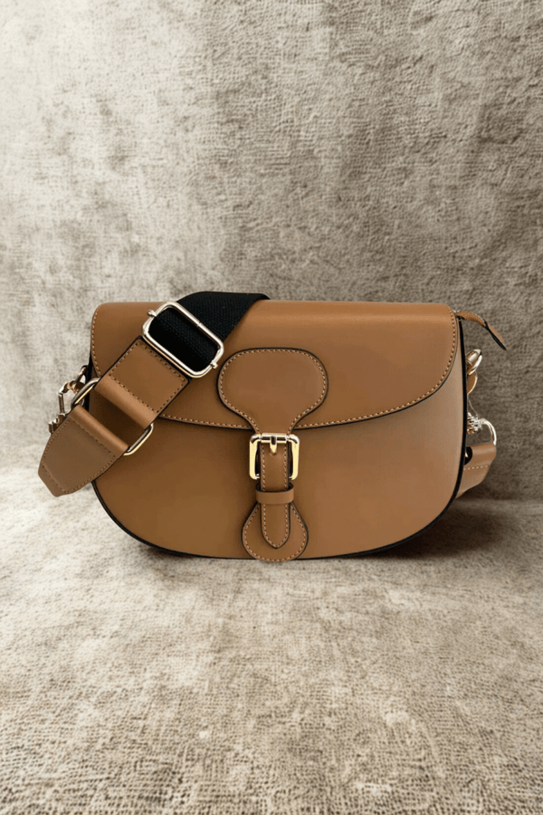 Borsa in vera Pelle "Fiore" - Elegantissima Pelle Liscia Alta Qualità - Colore Cuoio - YULUBAGS