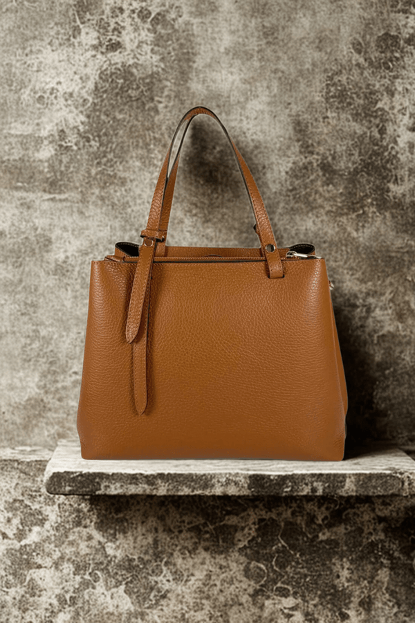 Borsa in vera Pelle "Elysia" - Design e rifiniture Alta Qualità - Colore Cuoio - YULUBAGS