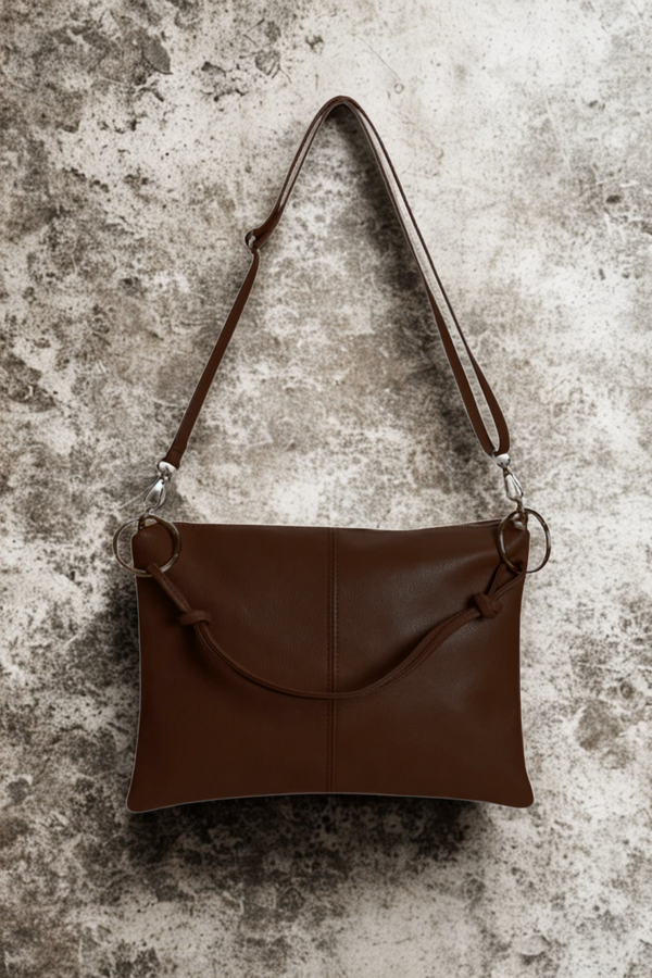 Borsa in vera Pelle "Nives" - Capiente Busta e pochette in pelle - Colore Testa di Moro