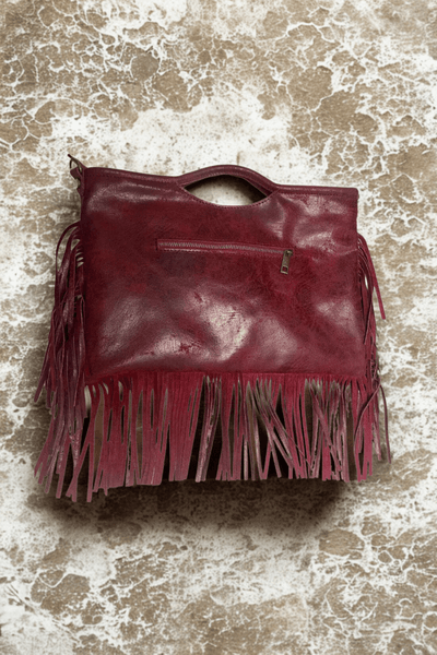 Borsa in vera Pelle "Nebula" - Pelle graffiata con frange - Colore Bourdeaux - YULUBAGS