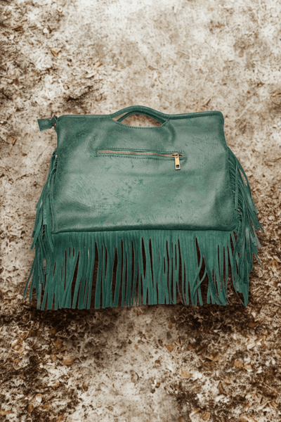 Borsa in vera Pelle "Nebula" - Pelle graffiata con frange - Colore Verde - YULUBAGS