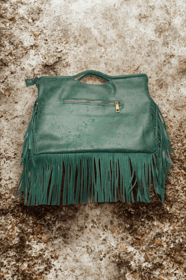 Borsa in vera Pelle "Nebula" - Pelle graffiata con frange - Colore Verde - YULUBAGS