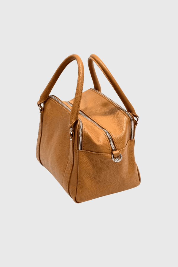 Borsa in vera Pelle "Arlecchino" - Tre spaziosi scompartimenti interni - Colore Cuoio - YULUBAGS