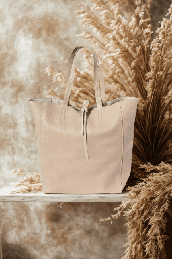 Borsa in vera Pelle "Maria" - Shopper Morbida Pelle a spalla capiente - Colore Beige - YULUBAGS