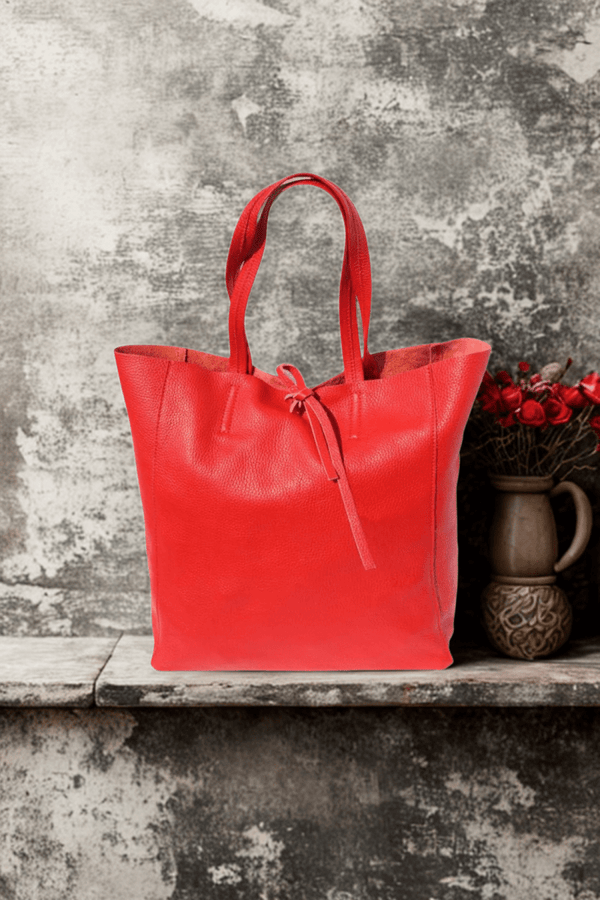 Borsa in vera Pelle "Maria" - Shopper Morbida Pelle a spalla capiente - Colore Rosso - YULUBAGS