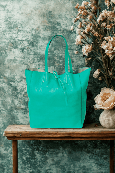 Borsa in vera Pelle "Maria" - Shopper Morbida Pelle a spalla capiente - Colore Tiffany - YULUBAGS