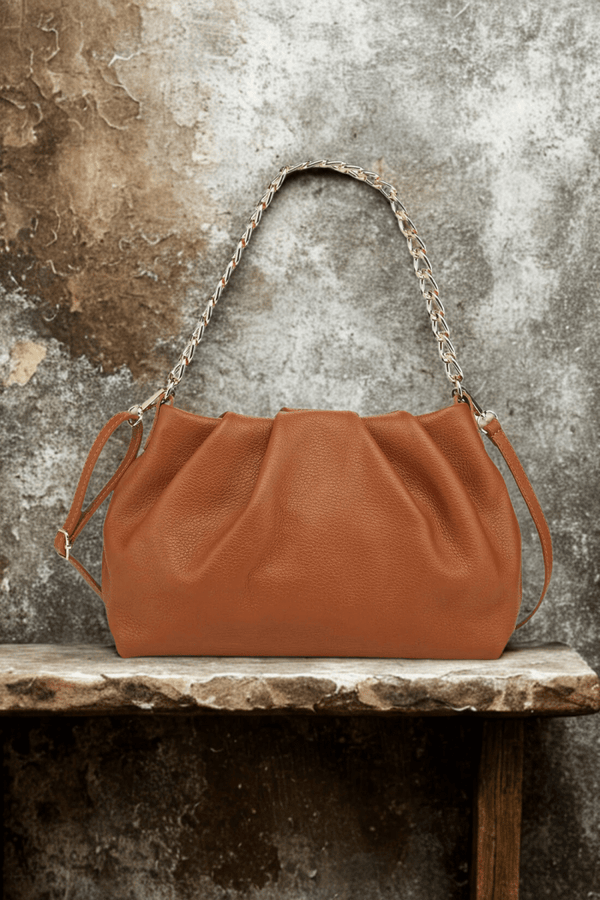 Borsa in vera Pelle "Ondina" - Morbidissima pelle - Colore Cuoio - YULUBAGS