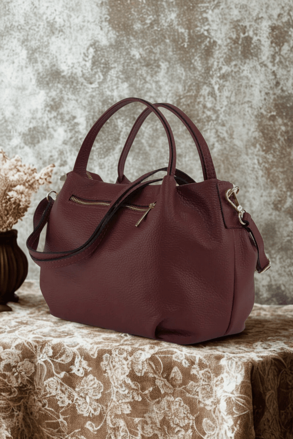 Borsa in vera Pelle "Aurora" - Morbida Pelle - Colore Bordeaux - YULUBAGS