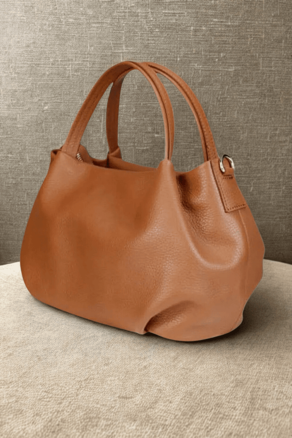 Borsa in vera Pelle "Aurora" - Morbida Pelle - Colore Cuoio - YULUBAGS