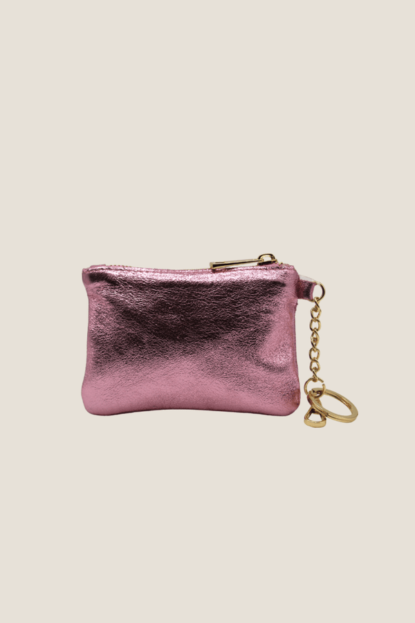 Portachiavi Portamonete in vera Pelle - Colore Laminato Rosa - YULUBAGS