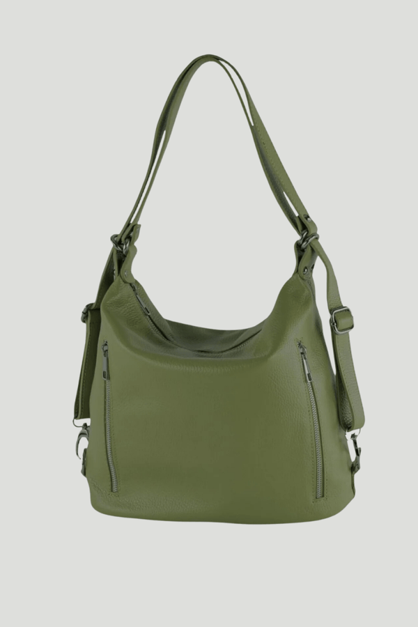 Borsa Zaino in vera Pelle 2 in 1 "Caterina" - Morbida pelle indossabile a spalla o zaino - Colore Verde - YULUBAGS