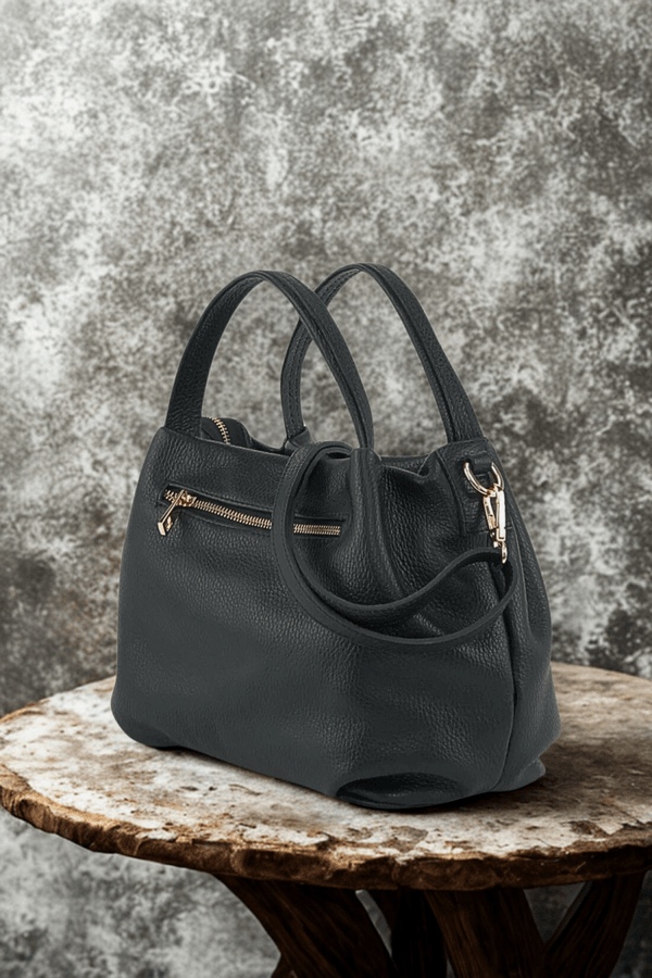 Borsa in vera Pelle "Aurora" - Morbida Pelle - Colore Nero - YULUBAGS