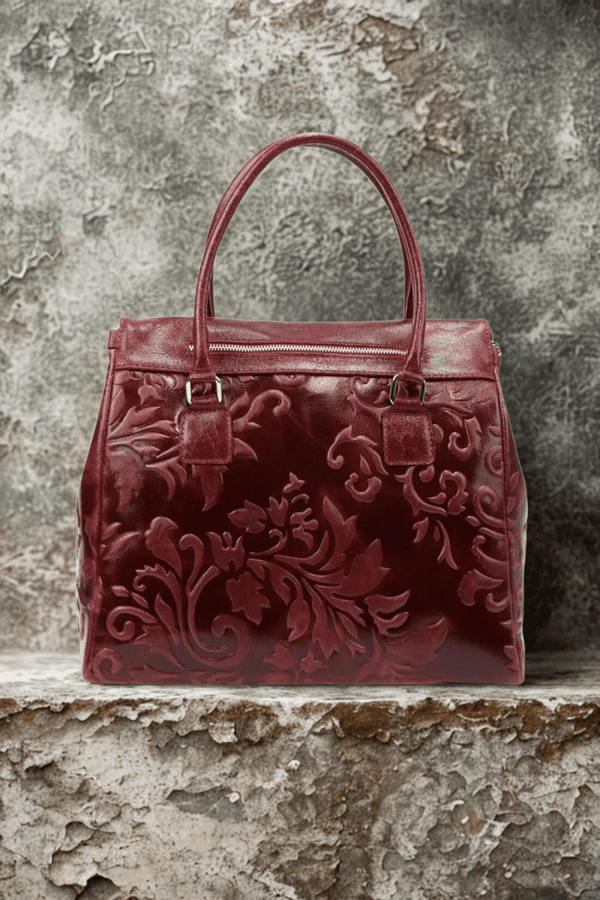 Borsa in vera Pelle "Beatrice" in Vera Pelle con Decorazioni in Rilievo - Colore Rosso - YULUBAGS