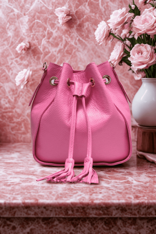 Borsa Secchiello in vera Pelle "Ros" - Pratico elegante - Colore Rosa - YULUBAGS