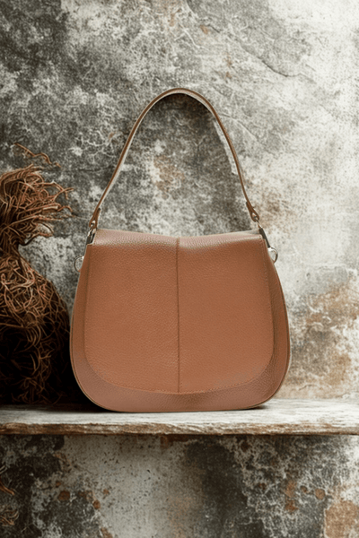 Borsa in vera Pelle "Rosa" - Classica ed elegante - Colore Cuoio - YULUBAGS