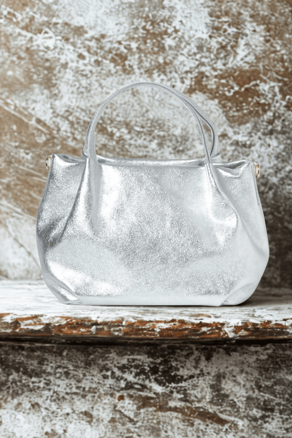 Borsa in vera Pelle "Aurora Metal " - Morbida Pelle Laminata - Colore Argento Laminato - YULUBAGS