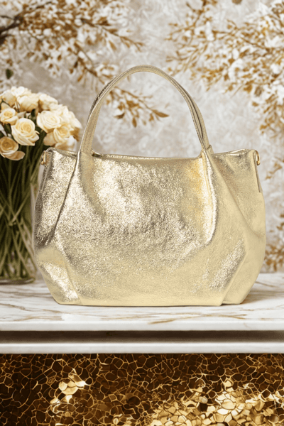 Borsa in vera Pelle "Aurora Metal " - Morbida Pelle Laminata - Colore Oro Laminato - YULUBAGS