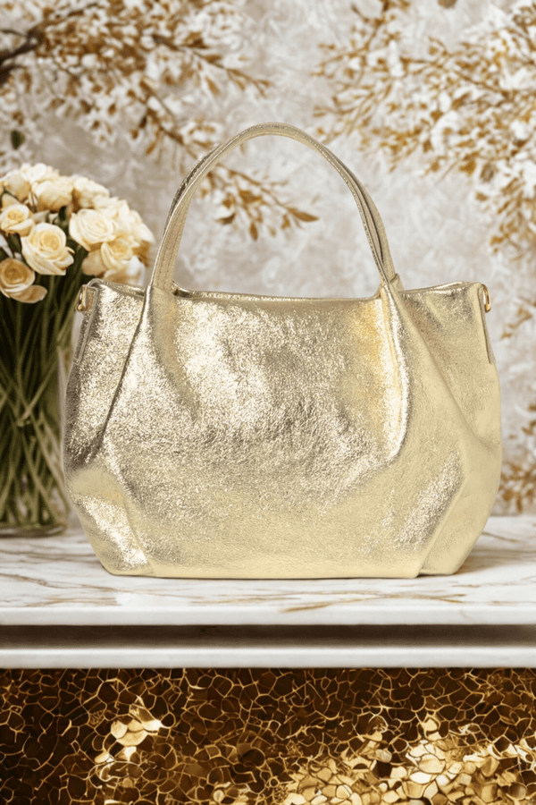Borsa in vera Pelle "Aurora Metal " - Morbida Pelle Laminata - Colore Oro Laminato - YULUBAGS