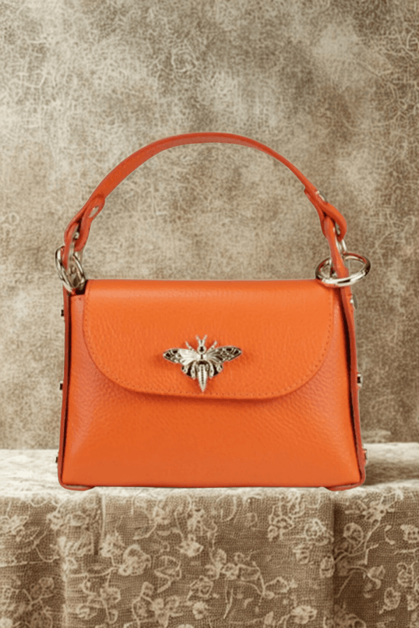 Borsa in vera Pelle "Siren" - Mini Bag Moschettone Ape - Colore Arancione - YULUBAGS