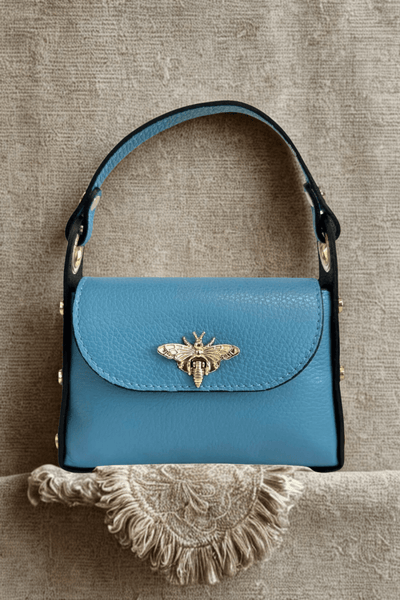Borsa in vera Pelle "Siren" - Mini Bag Moschettone Ape - Colore Celeste - YULUBAGS