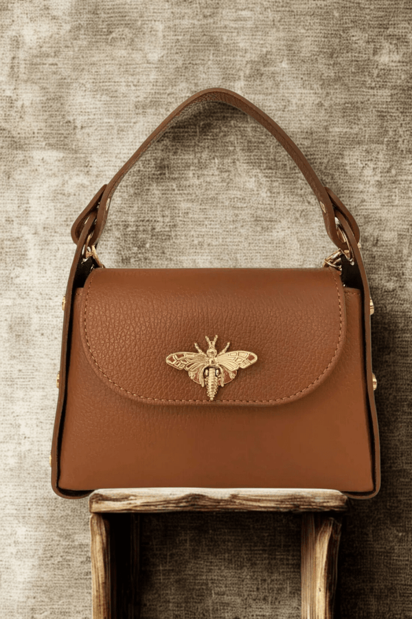 Borsa in vera Pelle "Siren" - Mini Bag Moschettone Ape - Colore Cuoio - YULUBAGS