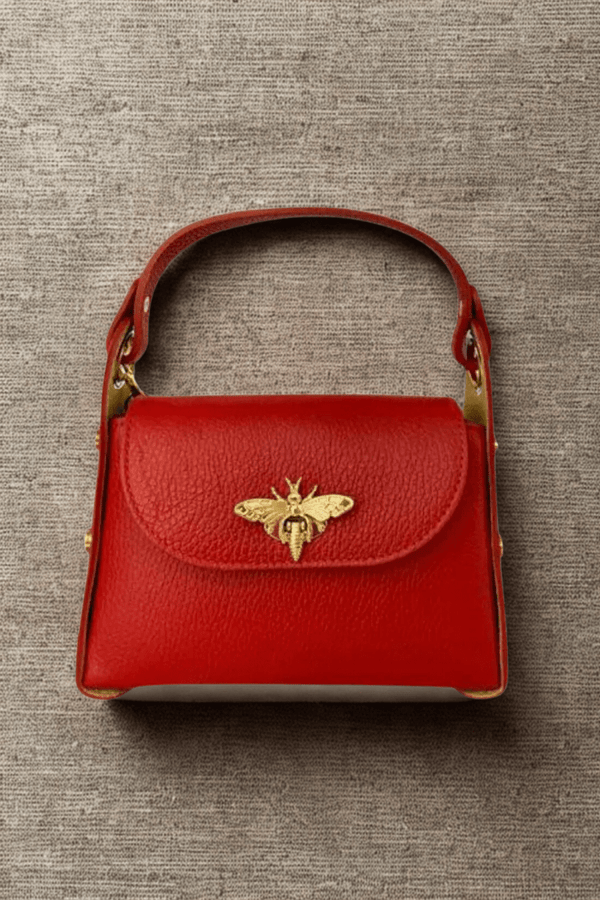 Borsa in vera Pelle "Siren" - Mini Bag Moschettone Ape - Colore Rosso - YULUBAGS