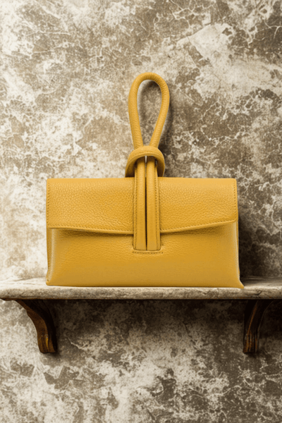 Borsa in vera Pelle "Nodo" - Borsa rettangolare a mano - Colore Giallo - YULUBAGS
