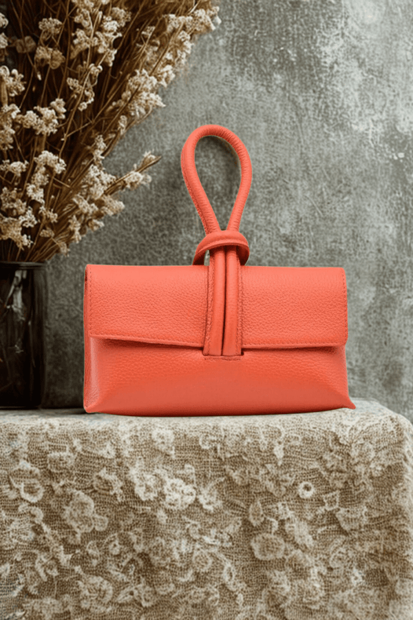 Borsa in vera Pelle "Nodo" - Borsa rettangolare a mano - Colore Arancione - YULUBAGS