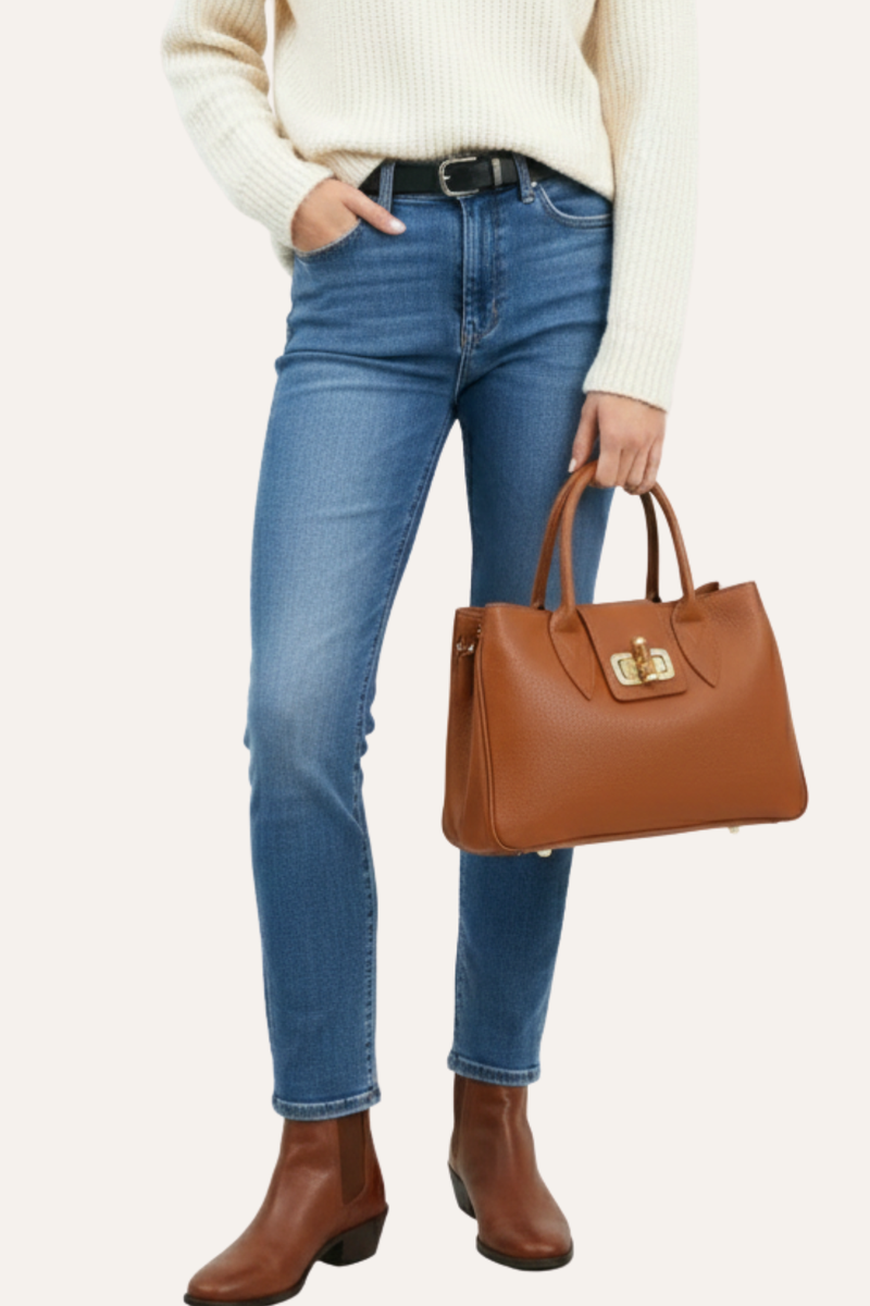 Borsa in vera Pelle "Ametista" - Elegante e Funzionale - Colore Cuoio