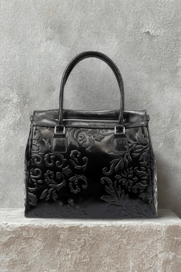Borsa in vera Pelle "Beatrice" in Vera Pelle con Decorazioni in Rilievo - Colore Nero - YULUBAGS