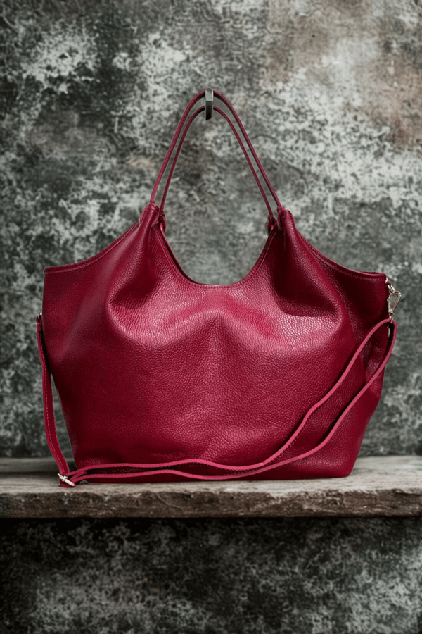 Borsa in vera Pelle "Cleo" - Borsa grande - Colore Bordeaux - YULUBAGS